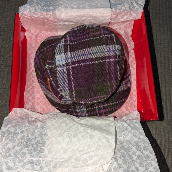 Vintage 2010 Coach Purple Wool And Leather Plaid Crusher Bucket Hat - Picture 5 of 5